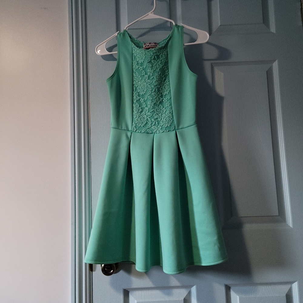 pink crush dress, kids 14, teal